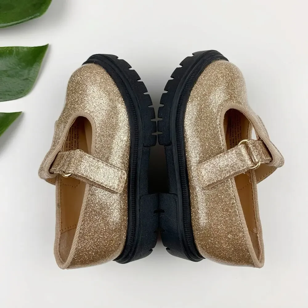Cat & Jack Wende T-Strap Mary Jane Shoes Sparkly Gold Glitter Toddler Girls 5